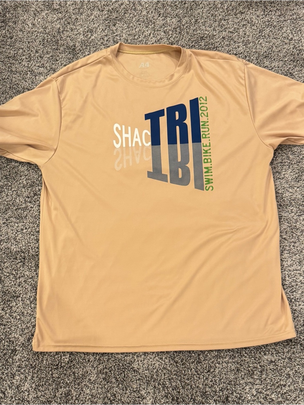 TRI Swim Bike Run 2012 SHAC Tan Workout shirt